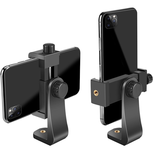 2 st Premium Smartphonehållare/Vertikalt och Horisontellt Stativfäste Adapter Roterbart Fäste med 1/4 tums Skruv/Justerbar