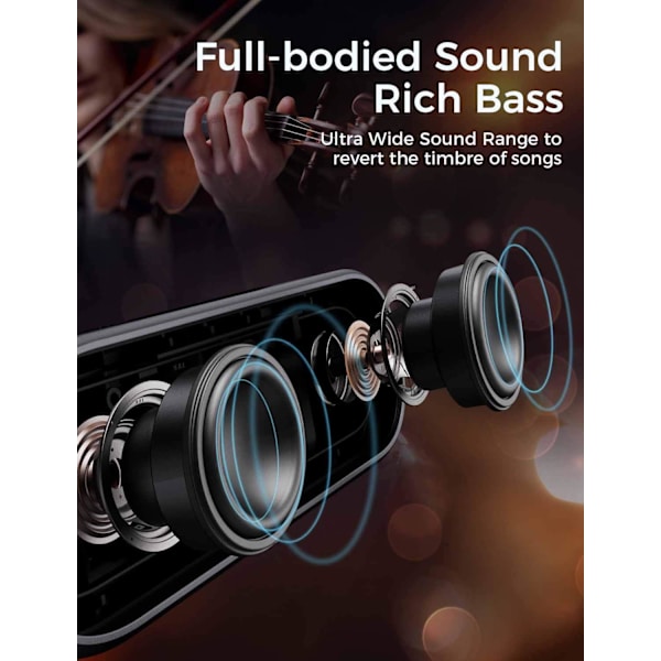Bærbar Bluetooth-høyttaler, IPX7 vanntett utendørs Bluetooth-høyttaler med 14W kraftig bass, 20 timer spilletid, TWS-paring, mikrofon, for strand, bassforsterkning, stereo, svart