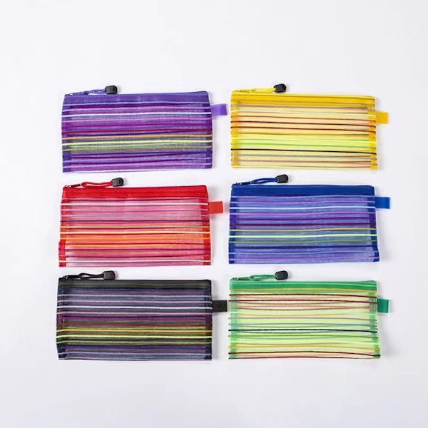12-pack 6 Färger Zip Mesh-Pung, Förvaringspennskåp, Flerfunktions Pennfodral Bulk för Skola och Kontorsmaterial