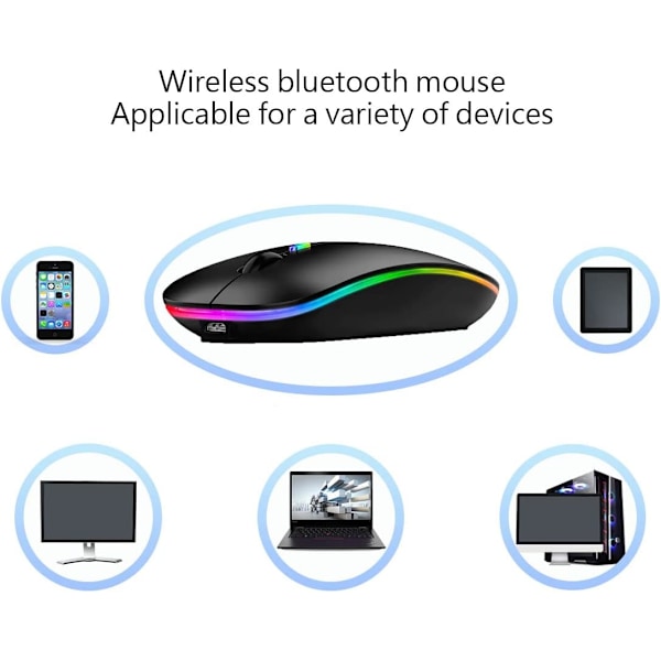 (Musta) 02.4G Langaton Kaksoistila Bluetooth-hiiri, LED Latautuva Hiljainen Ultraohut Kannettava Hiiri, P