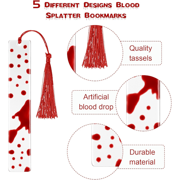 5 Stykker Blod Bogmærke Halloween Tema Bogmærker Blod Sprøjt Bogmærke Kunst Sidemarkør Blodplet Bogmærke Håndlavet I
