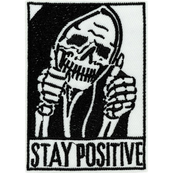 Stryg jern-på-lap med positiv besked, tommelfinger-op-kranie-lap, cool punk broderet applikation, reparationsplaster, sy-på-gotisk lap