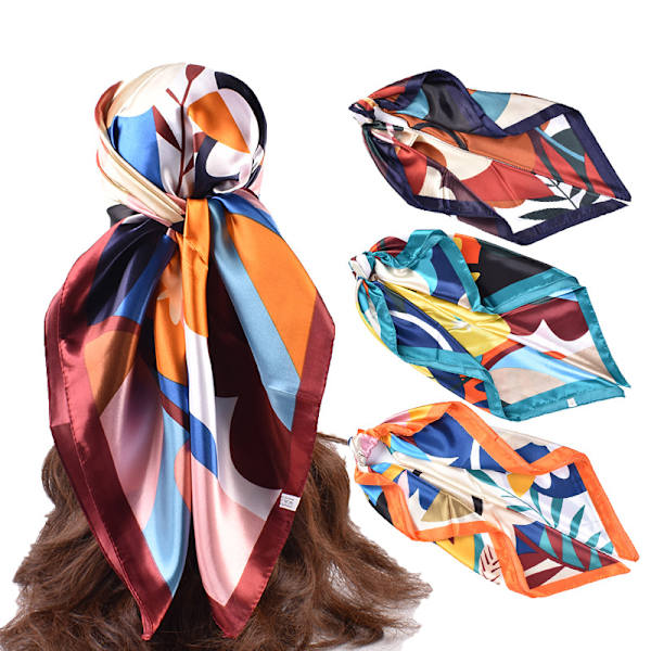 4 st 35\" Kvadratiska Sidenliknande Huvudscarfs - Dammode Sidenkänsla Scarf för Hårinpackning och Sömn på natten.