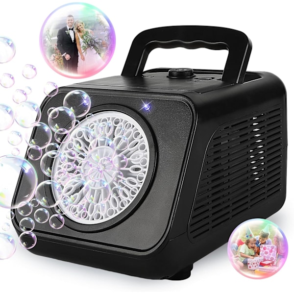 Svart bubbelmaskin, bärbar bubbelmaskin lämplig för barnfest bröllop automatisk bubbla