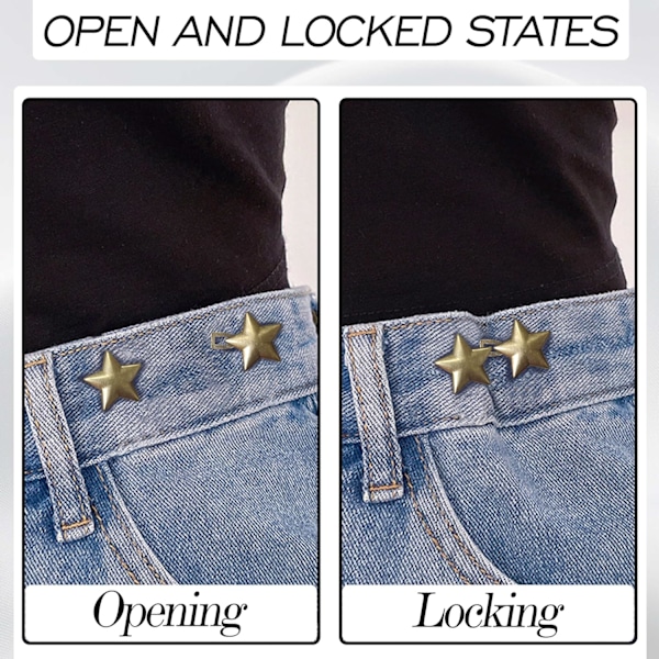 4 Sett Justerbare Jeansknapper, Ingen Grunn til å Sy Avtakbare Knappnåler, Perfekt Passform Avtakbar Øyeblikkelig Knapp. (Kobberstjerne)