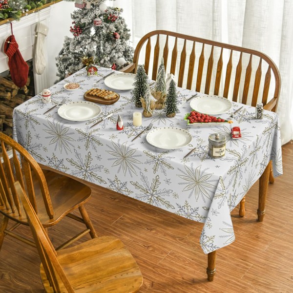 140×220×1cm Julduk 60×84 tum, Enkel Snögubbe Tvättad Bordduk för Fest Picknick Middag Dekoration