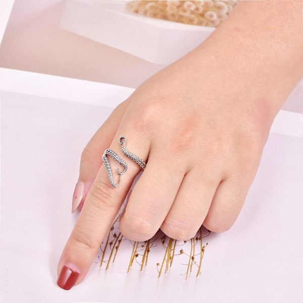 Nyhet Lång Finger Ring för Kvinnor Flickor, Storlek Justerbar Cool Octopus, Charm Leaf Style, Guld/Plati
