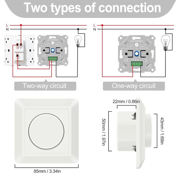 220V-240V LED Dimmerbrytare, 5W-200W LED Dimmerbrytare