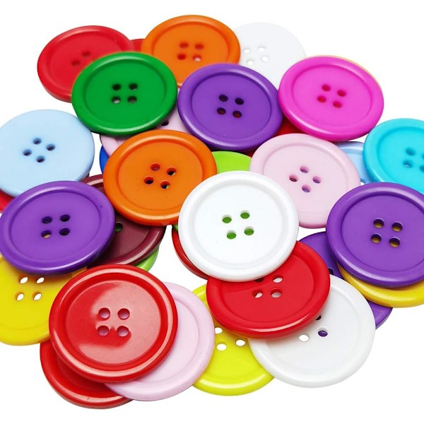 Flerfärgade runda knappar i plast med 4 hål för gör-det-själv-sömnad och hantverk 30mm 40pcs