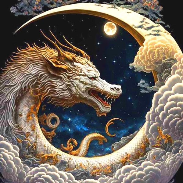 30 × 40 Peinture de diamant de dragon d'or de lune courbée (30