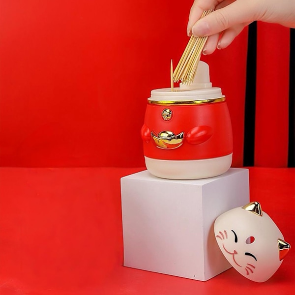 1 st Tandpetarehållare Tandpetare Dispenser, Automatisk Söt Katt Tandpetare Dispenser för Kök Restaurang Hotell, Tjock