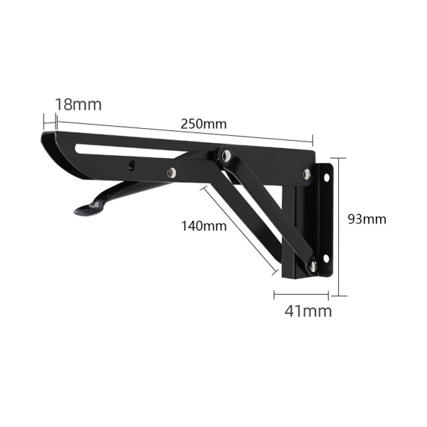 2 kpl 250mm Heavy Duty -taitettava kannatintuki, taitettava kannake, musta taitettava konsolikiinnike,