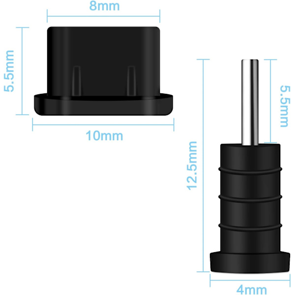 10 par USB-laddningsport dammskydd plugg set USB typ C A