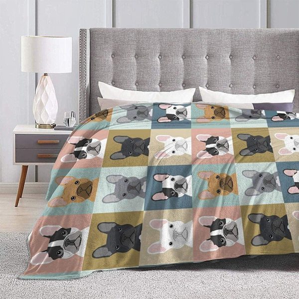 150 x 200 cm 3D Fransk Bulldog Søt Fleece Teppe Ultra Myk Flanell Fløyel Plysj Teppe