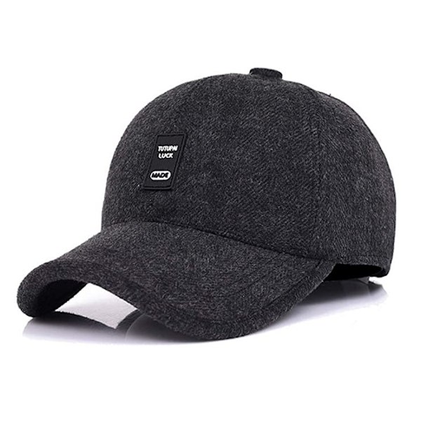 Sort Baseball Cap Mænds Vinter Varmt Uld Fleece med Øreklapper P
