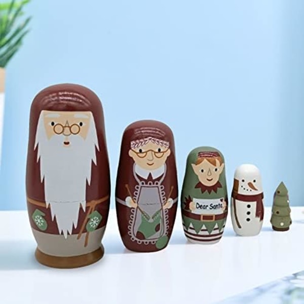 Ryska Nesting Dolls Jul Ryska Matryoshka Dockor Trä Staplingsleksak Presenter till Barn Pojkar Flickor