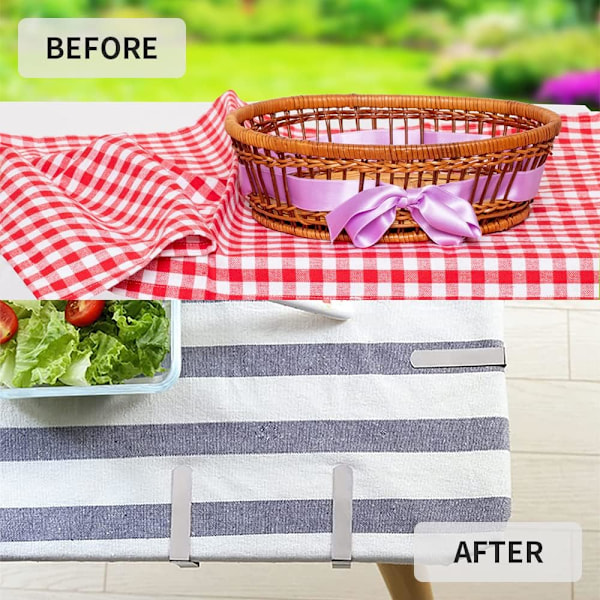 12-pak Store Bordklips i Rustfrit Stål, Perfekt til Picnicborde eller Spiseborde. Bordklipsene er lavet af rustfrit stål, holdbare og