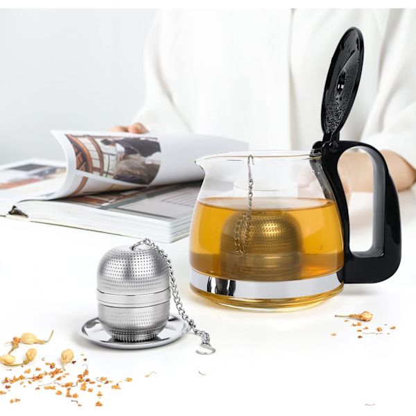 2 stk. teinfuser, teinfuser med fine huller med kæde og låg, te-filterkugle i rustfrit stål til te,