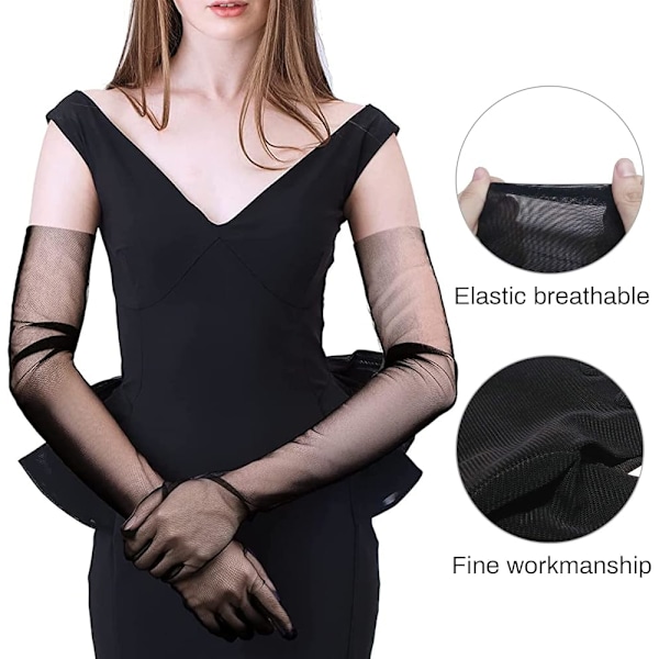Brudgumshandskar för kvinnor, långa armbågshandskar, bröllopshandskar, kvällshandskar för kvinnor, eleganta långa tyllhandskar för kvinnor