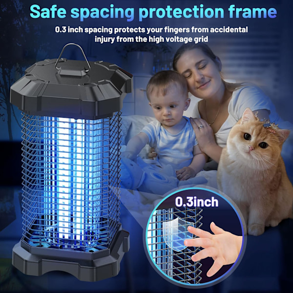 Bug Zapper utomhus, 4200V elektrisk myggzapper inomhus, insektsflugzapper vattentät wi