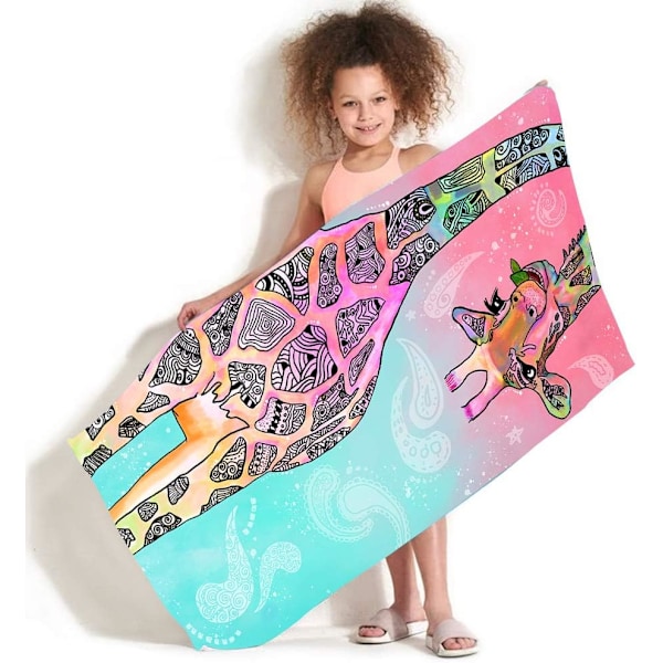 70x150cm Träd Giraff Strandhandduk, Söt Rolig Teal Rosa Mandala Giraff Mikrofiber Badhandduk Presenter till Barn Kvinnor, Färgglad Abstrakt Trippy Sandfri
