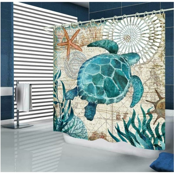 Duschdraperi med sköldpadda 180x180 cm, duschdraperi antimögeltyg