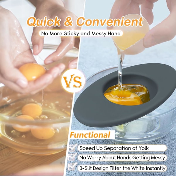 2 stk Silikon Egg Separatorer, Mat-Silikon Egg Hvite Separator, 3-Slit Egg Hvite Separator fra Yolk for Baking, Must-H