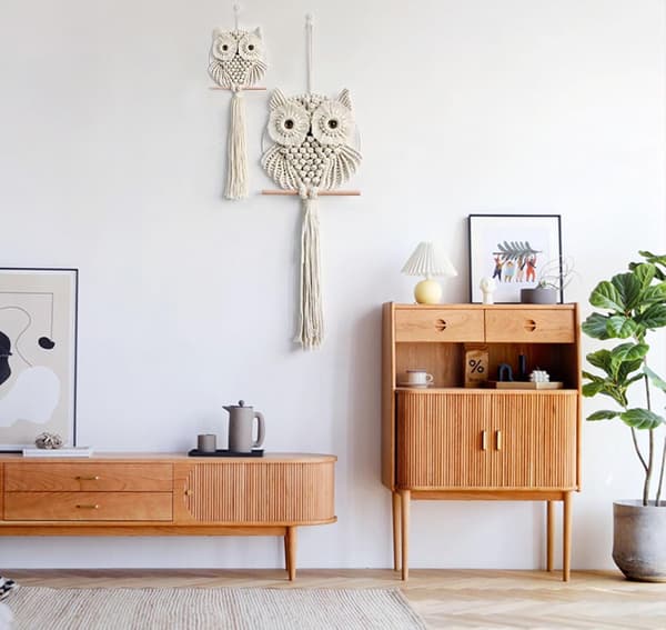 Uggla Makramé Väggbonad - Handvävd Boho Tapestry Makramé Uggla - Makramé Väggdekor - Boho Sovrumsdekor - Uggla Dekor för Vardagsrum Barnkammare