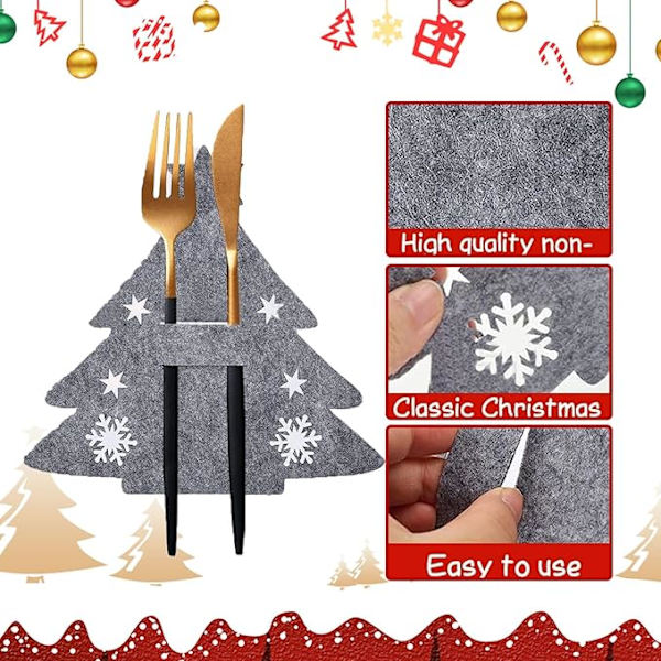 12 st 20×18×0,2 cm Jultomte Filt Bestickshållare, 12 st Julgran Besticksaskar, Grå Knivar Gafflar Servis