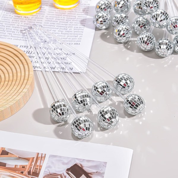 Diskopallo Cocktail -sekoittimet Muoviset pyöreäkärkiset sekoitustikut Cake Pops Peilipallo Kahvi Juoma Sekoittimet Kotibaariin Kahvilaan Käyttöön 24 kpl