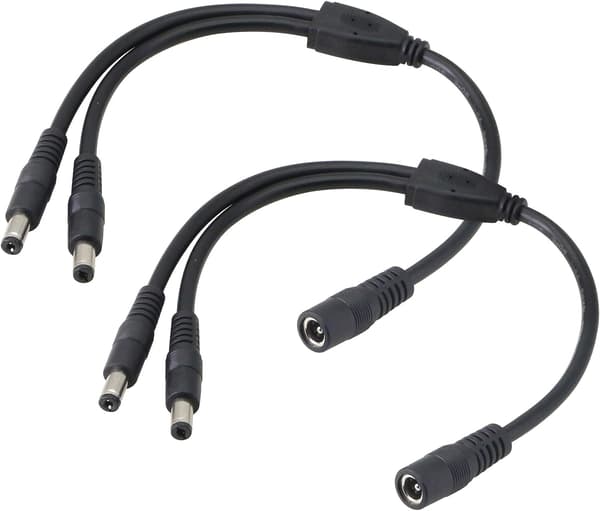 5,5/2,1MM 12V DC Splitter Power Cable 1 Han til 2 Hun Con