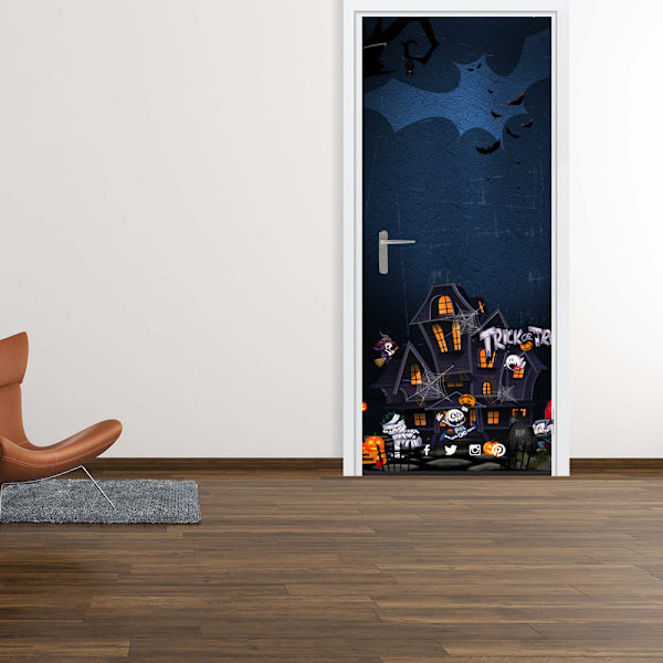 3D Halloween Haunted House -oven ovitarttuja, 30 x 79 tuumaa Haunted House Realistinen ovi taustakuva tarra