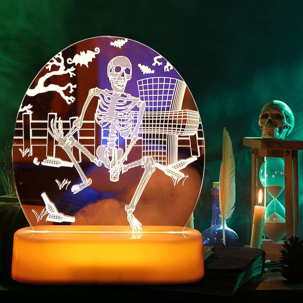 Halloween-bordlampe - Skjelettgresskar Fugleskremsel 3D LED-lys Skrivebordslampe, Borddekorasjoner Pa