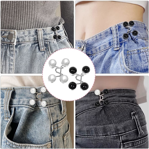 Stykker Jeansknapp, Knappnåler for Jeans, Syutstyr, Clip-on Jeansknapp, Perle Jeansknappnåler Studless Justerbar Størrelse Spennesett