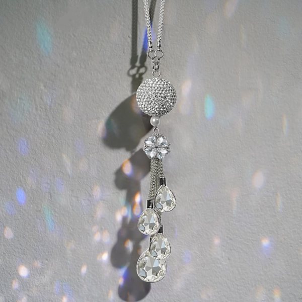Bling Biltilbehør for Kvinner og Menn, Søt Dekor for Kvinner, Lykkebringende Krystall Solfanger Ornament, Bakspeil Ball Charm