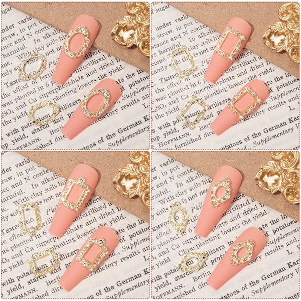 40 st 3D Nagelberlocker i Metall, Gotiska Nagelkonstberlocker med Ram, Nageljuveler Konstdekoration för Kvinnor Flickor Akryl Nagel DIY Hantverksdesign Manikyr Tillbehör