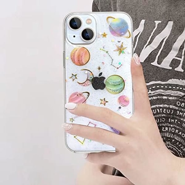 iPhone 13 Tähtikuosi Kotelo, Läpinäkyvä Pehmeä Silikonikotelo Bling Tähti Kuu Avaruus Kiiltävä Ultra Ohut Kimalteleva P