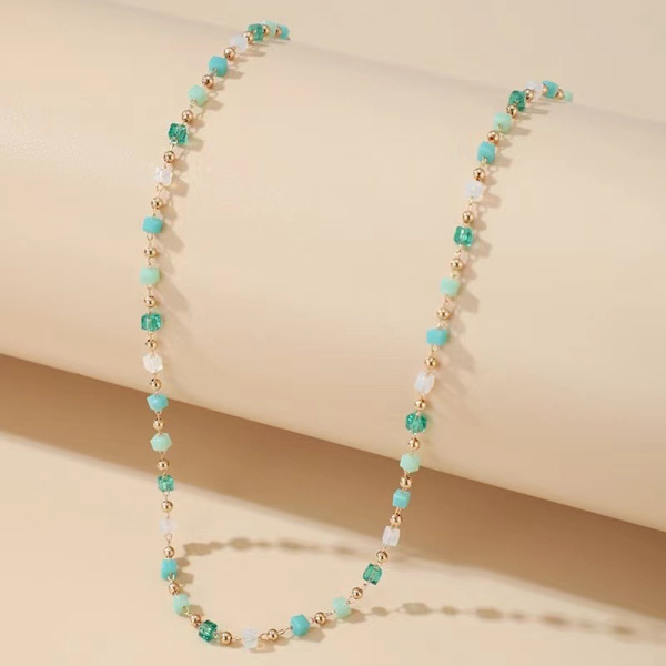 Bohemian grøn perle choker halskæde til kvinder og piger, enkel f