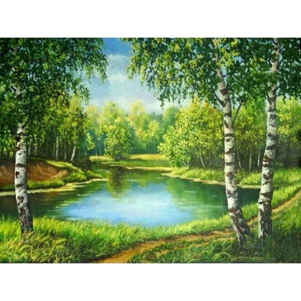 30 x 40 cm ,paysage de ruisseau Diamantmaleri Broderie Diama
