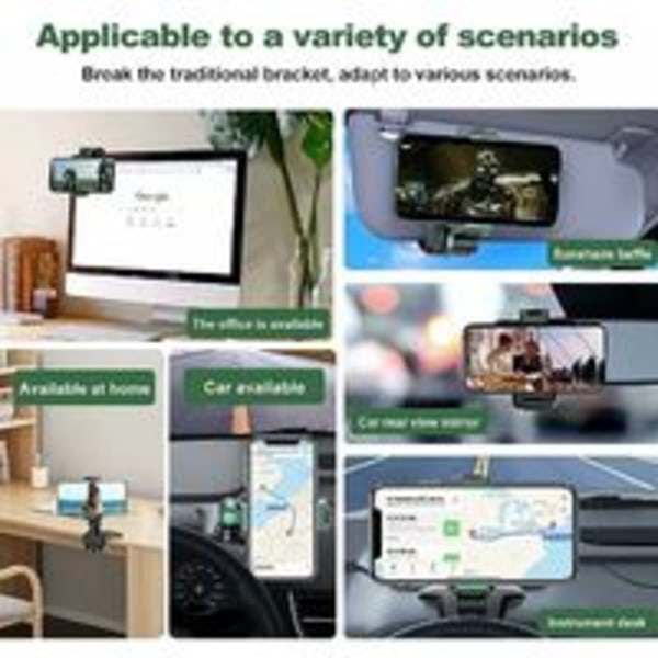 (Sort-Grøn) Multi-Function Dashboard Biltelefon Holder med