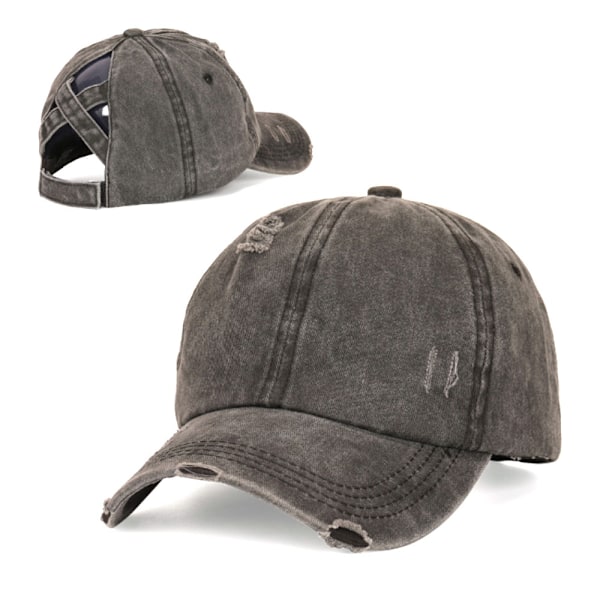 1 stk. sort hestehalehat til kvinder, dame baseball cap med huller