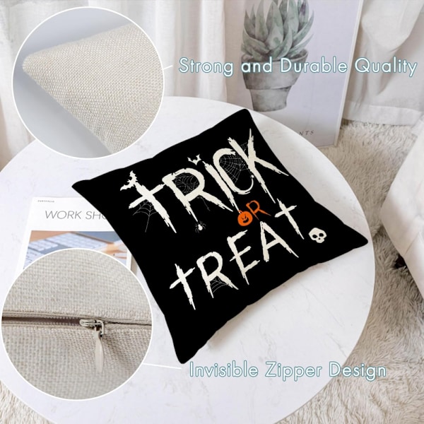 Sæt med 4 Halloween pudebetræk 45x45cm Trick or Treat græskar dekoration sort kranie Halloween pude