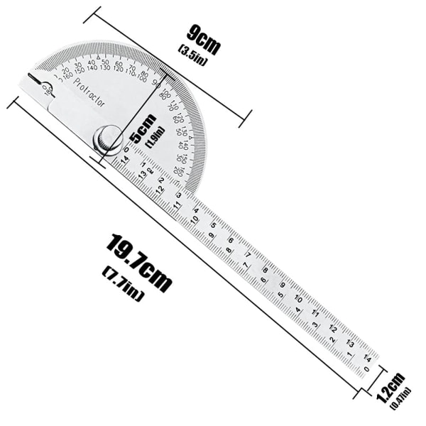 180 asteen kulmamittari, säädettävä kulmaviivain piirtämiseen ja mittaamiseen, 145 mm:n mittauslaiteviivain