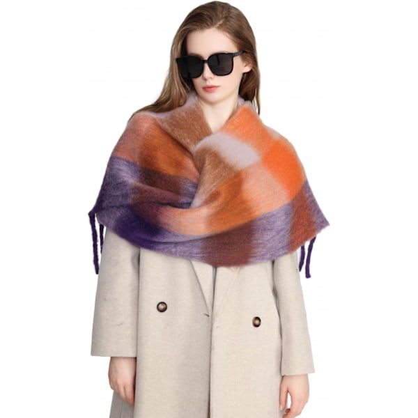 Kvinnors K Cashmere Stor Färgad Rutig Halsduk Vinter Varm Wrap Halsduk