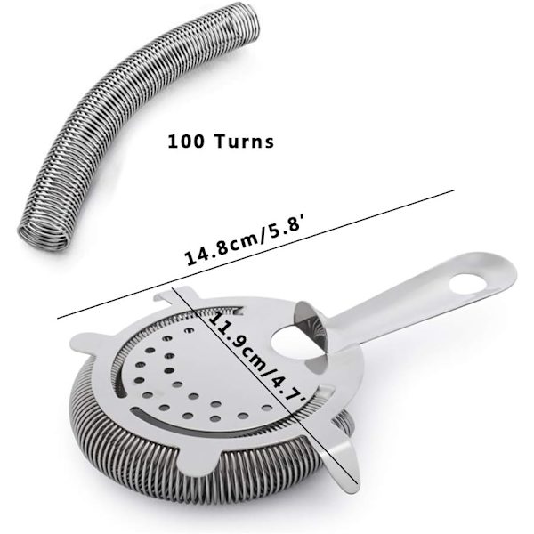 Hawthorn Cocktail Strainer af Rustfrit Stål Bar Strainer Professionel 4-Tands Strainer med 100 Tråd Fjeder
