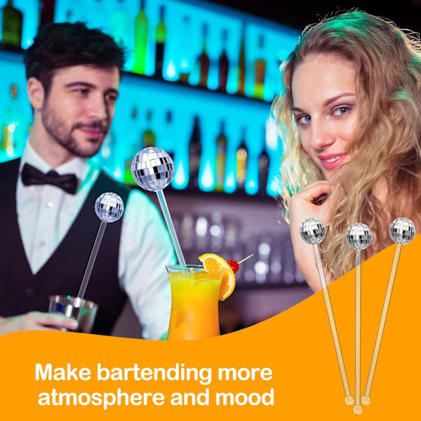 24 stk. Discokugle Cocktailomrørere Plastik Rund Top Swizzle Sticks Kage Pops Spejl Bold Kaffe Drikkeomrørere til