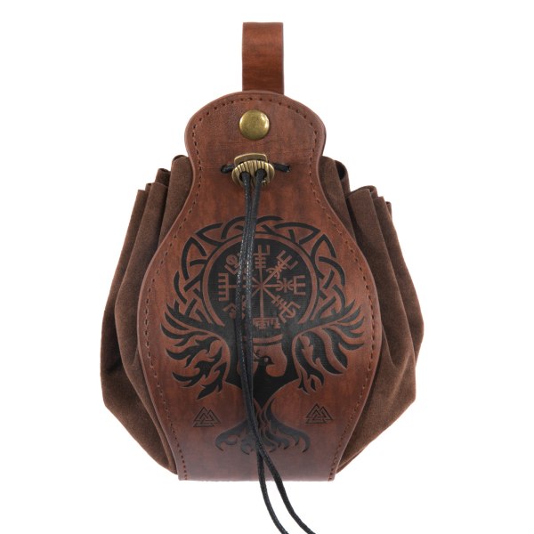 Medieval Leatherette Pouch, Portable Drawstring Purse, Vinta