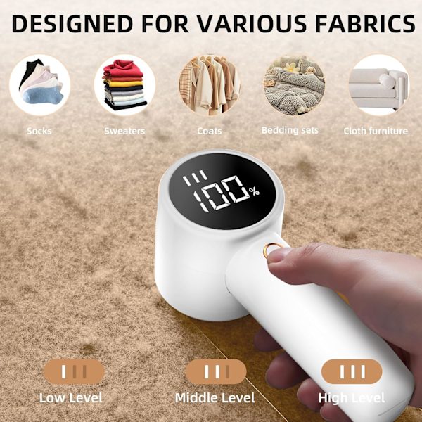 1 stk. Stofshaver, Fnullerfjerner Genopladelig, Elektrisk Bærbar Sweater Defuzzer med 3 Hastigheder, Digitalt LED Display til Fjernelse af Fnuller fra Tøj, F