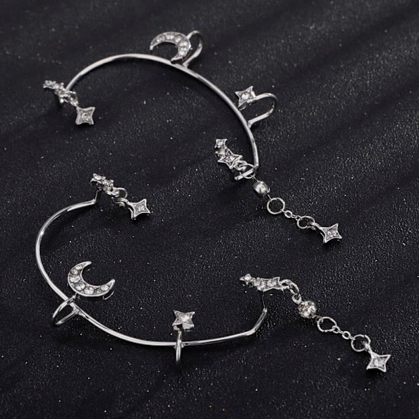 Mode Elf Øre Stjerne Måne Øreringe Manchetter Rhinestone Øreringe Elf Cosplay Manchetter Wrap Øreringe til Fe Ører Kostume Cosplay Bryllup Øreringe Smykker f