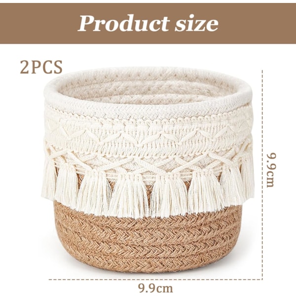 Sæt med 2 Makeupbørste Opbevaringskurve - Opbevaringskurve til Hjemmet - Mini Boho Stil Opbevaringskurv - 10 x 10 cm